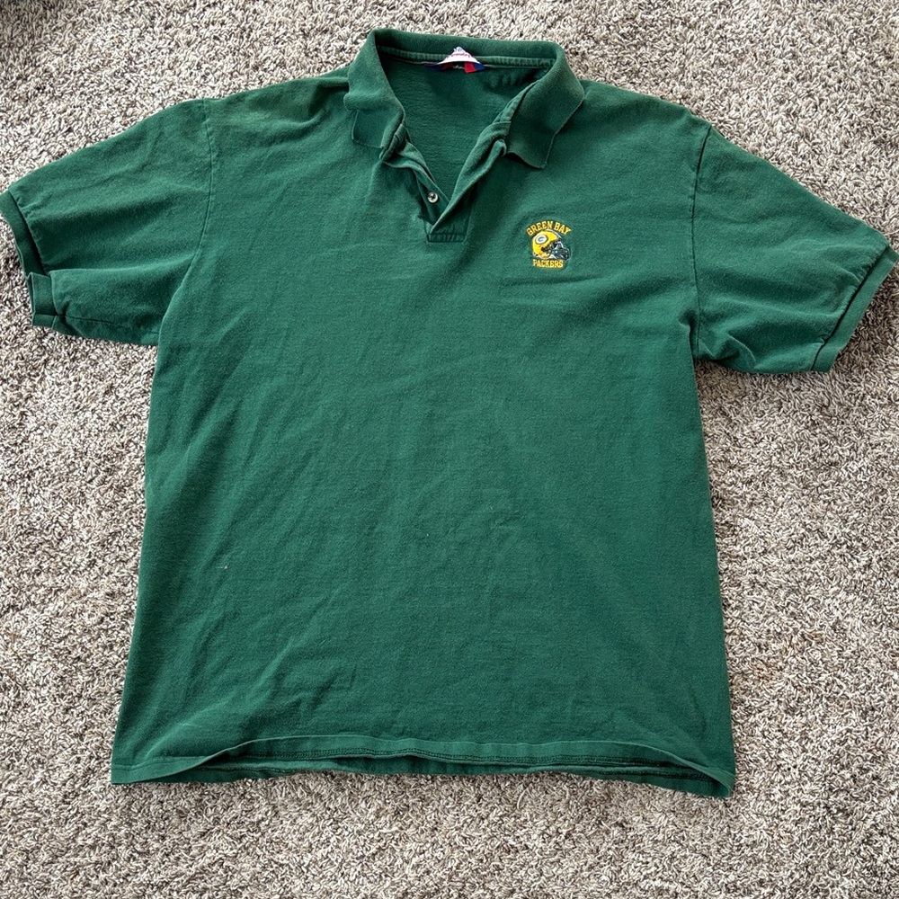 Vintage 90s Champion Green Bay Packers Embroidered Green Polo Shirt
